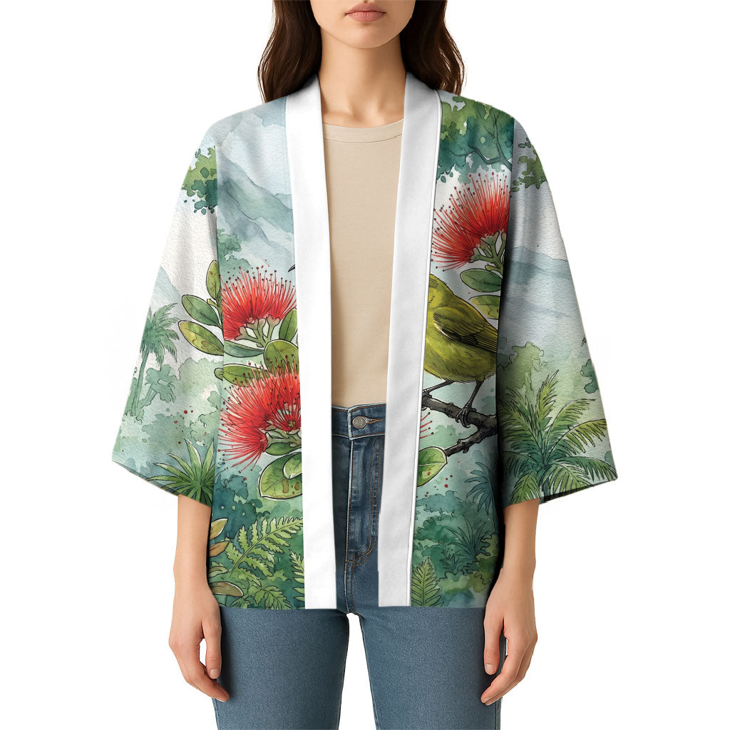 Aloha Hawaii Amakihi Ohia Lehua Watercolor Kimono LT14 - Polynesian Pride