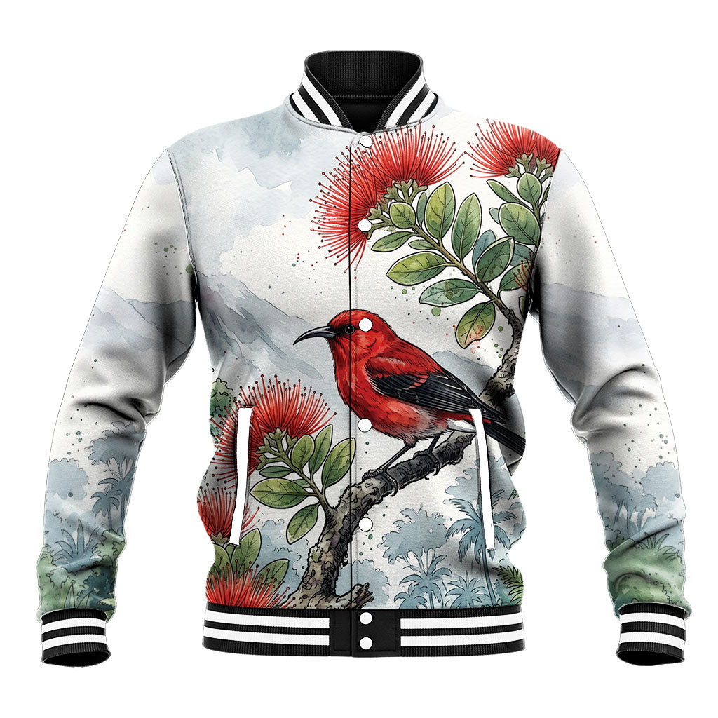 Aloha Hawaii Apapane Ohia Lehua Watercolor Baseball Jacket LT14 Unisex Watercolor - Polynesian Pride