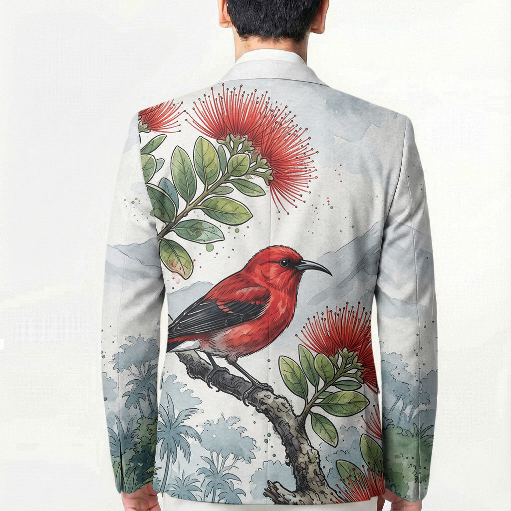 Aloha Hawaii Apapane Ohia Lehua Watercolor Blazer LT14 - Polynesian Pride