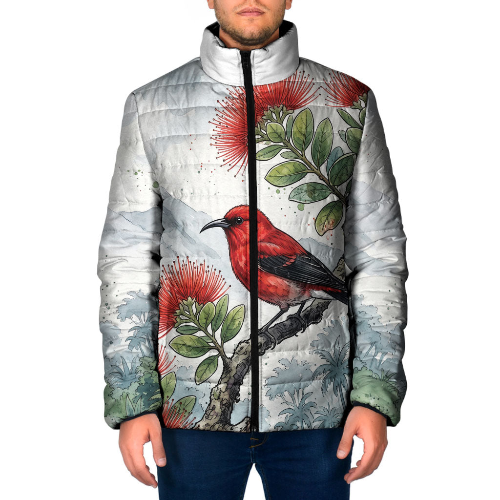 Aloha Hawaii Apapane Ohia Lehua Watercolor Padded Jacket LT14 Men Watercolor - Polynesian Pride