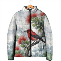 Aloha Hawaii Apapane Ohia Lehua Watercolor Padded Jacket LT14 - Polynesian Pride