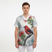 Aloha Hawaii Apapane Ohia Lehua Watercolor Scrub Top LT14 - Polynesian Pride