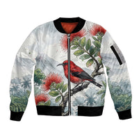 Aloha Hawaii Apapane Ohia Lehua Watercolor Sleeve Zip Bomber Jacket LT14 Unisex Watercolor - Polynesian Pride