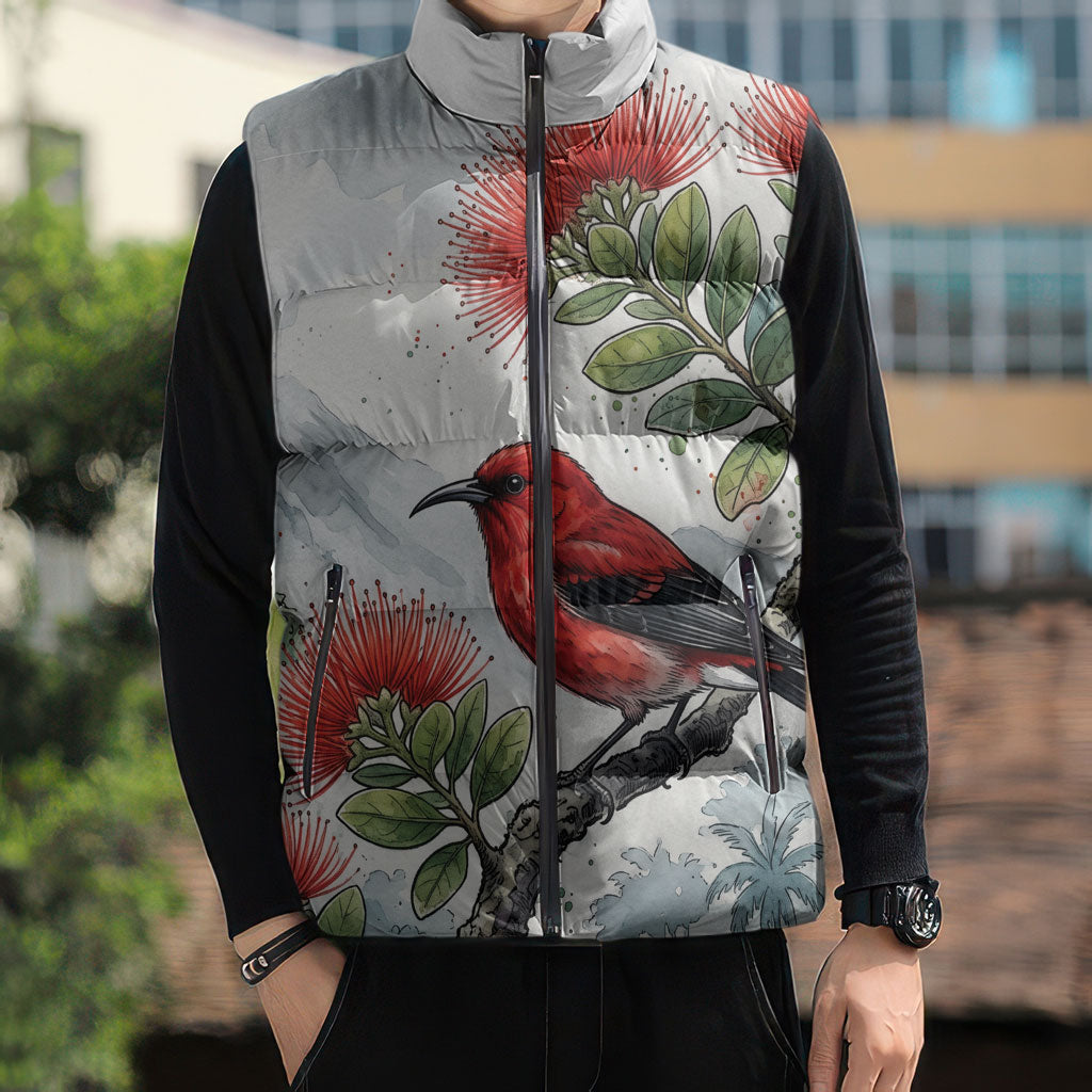 Aloha Hawaii Apapane Ohia Lehua Watercolor Sleeveless Puffer Jacket LT14 - Polynesian Pride