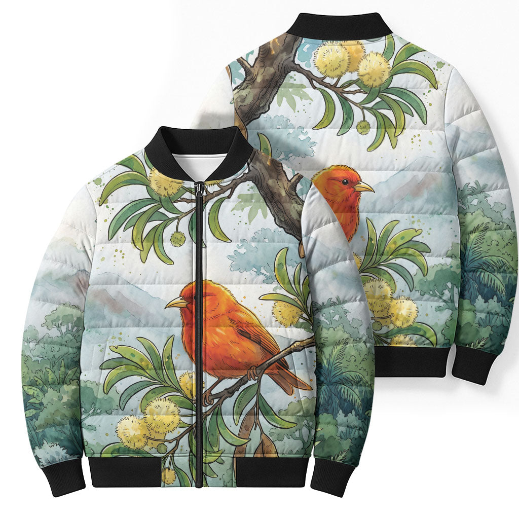 Aloha Hawaii Akepa Koa Tree Watercolor Bomber Puffer Jacket LT14 - Polynesian Pride