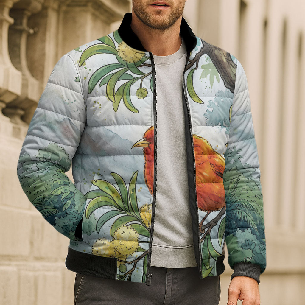 Aloha Hawaii Akepa Koa Tree Watercolor Bomber Puffer Jacket LT14 - Polynesian Pride
