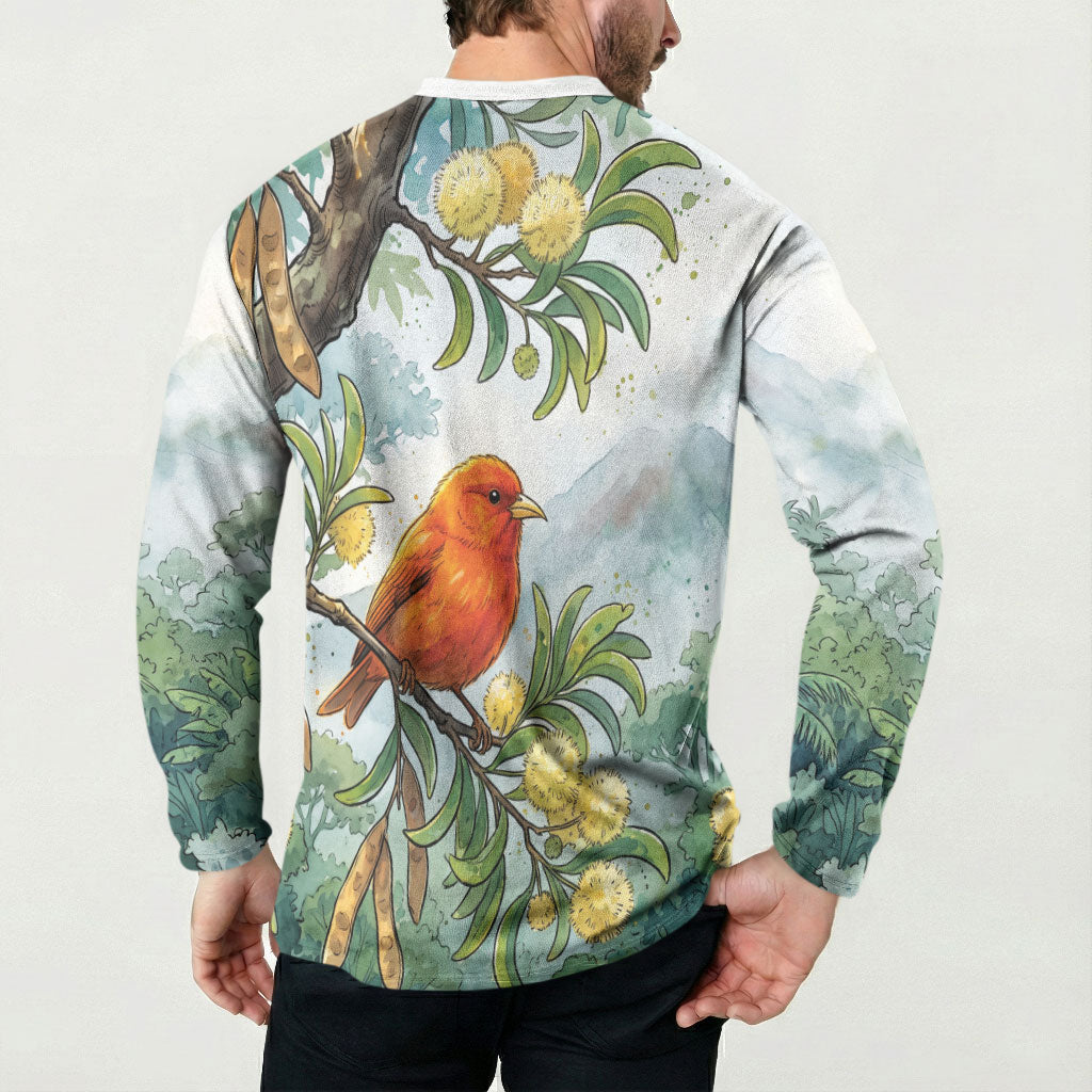 Aloha Hawaii Akepa Koa Tree Watercolor Button Sweatshirt LT14 - Polynesian Pride
