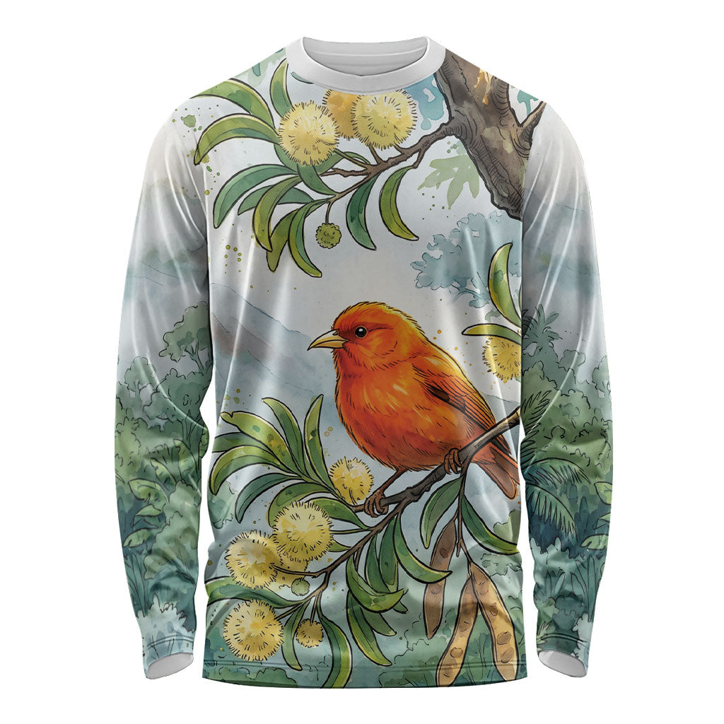 Aloha Hawaii Akepa Koa Tree Watercolor Long Sleeve Shirt LT14 Unisex Watercolor - Polynesian Pride