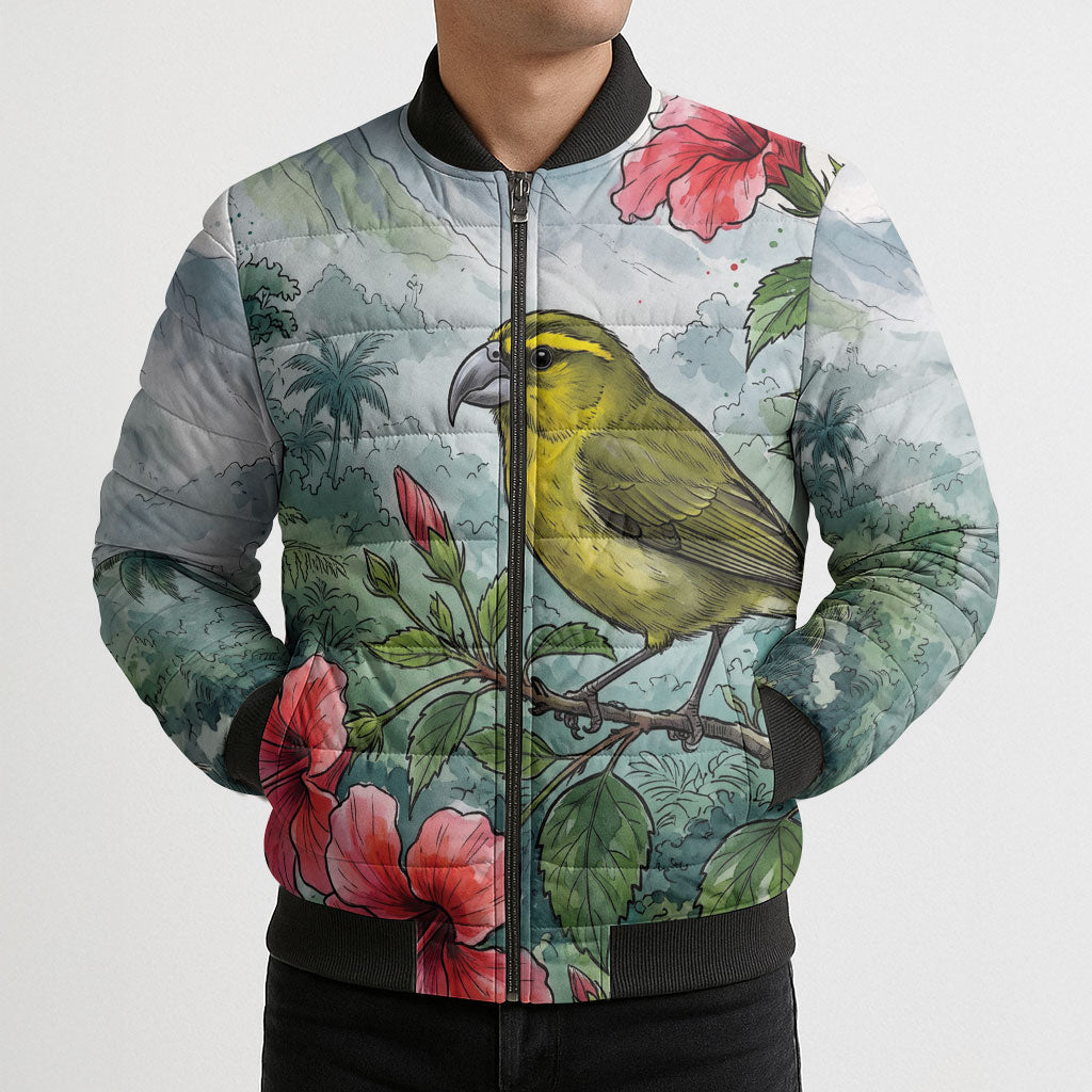 Aloha Hawaii Maui Parrotbill Hibiscus Watercolor Bomber Puffer Jacket LT14 - Polynesian Pride