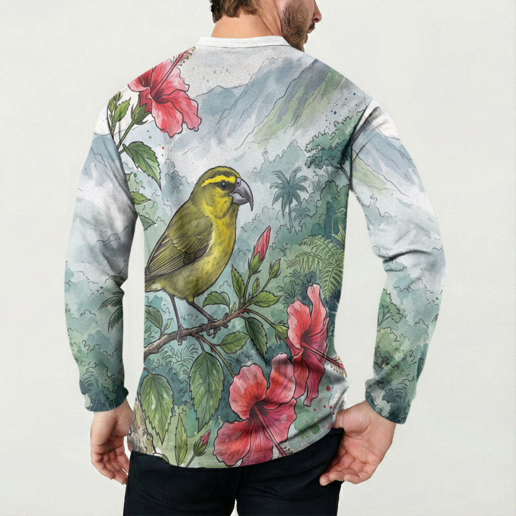 Aloha Hawaii Maui Parrotbill Hibiscus Watercolor Button Sweatshirt LT14 - Polynesian Pride