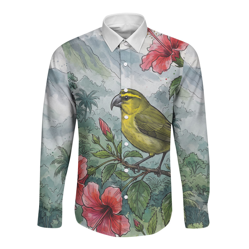 Aloha Hawaii Maui Parrotbill Hibiscus Watercolor Long Sleeve Button Shirt LT14 Unisex Watercolor - Polynesian Pride