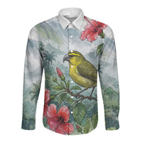 Aloha Hawaii Maui Parrotbill Hibiscus Watercolor Long Sleeve Button Shirt LT14 Unisex Watercolor - Polynesian Pride