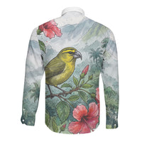 Aloha Hawaii Maui Parrotbill Hibiscus Watercolor Long Sleeve Button Shirt LT14 - Polynesian Pride