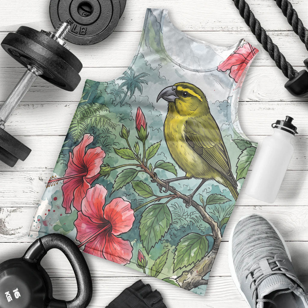 Aloha Hawaii Maui Parrotbill Hibiscus Watercolor Men Tank Top LT14 - Polynesian Pride
