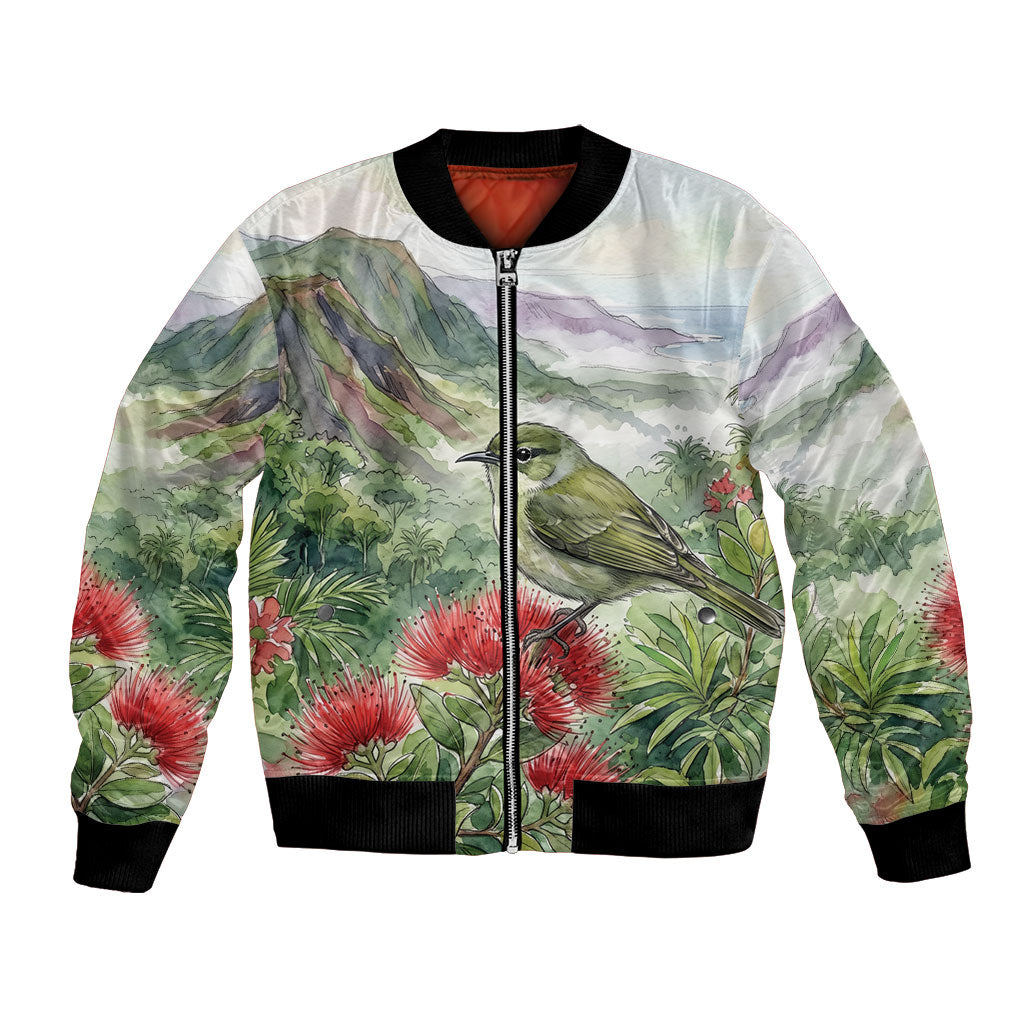 Aloha Hawaii Creeper Ohia Lehua Watercolor Bomber Jacket LT14 Unisex Watercolor - Polynesian Pride
