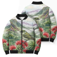 Aloha Hawaii Creeper Ohia Lehua Watercolor Bomber Puffer Jacket LT14 - Polynesian Pride