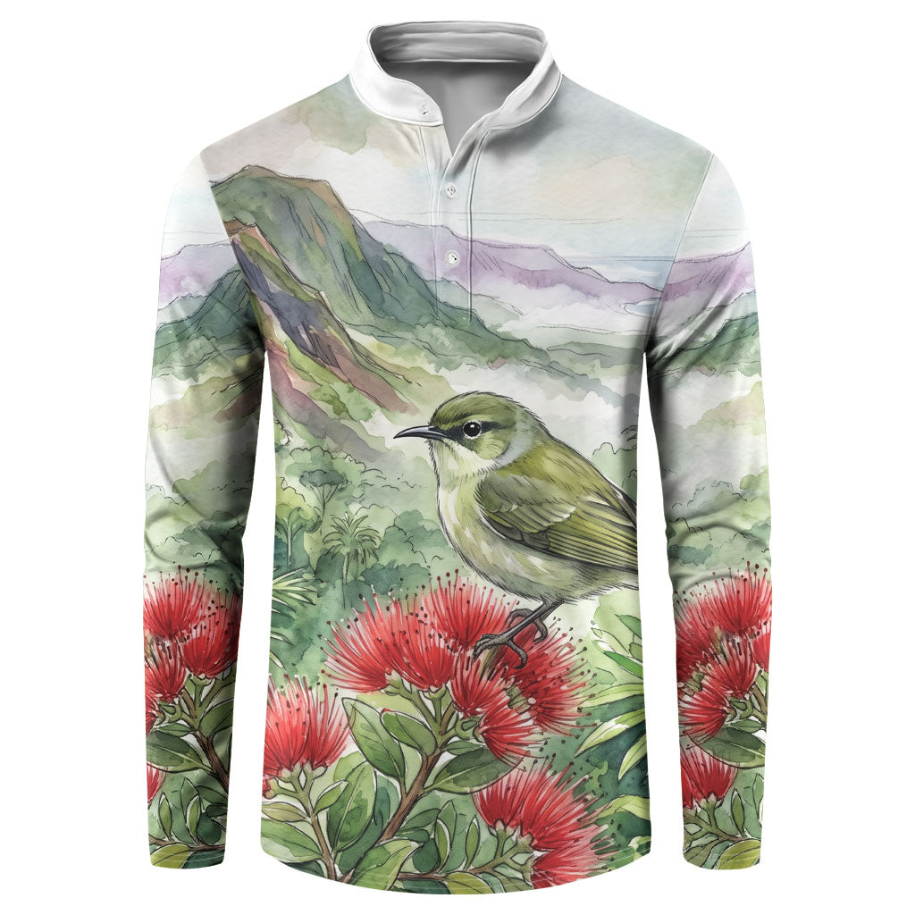 Aloha Hawaii Creeper Ohia Lehua Watercolor Button Sweatshirt LT14 Watercolor - Polynesian Pride