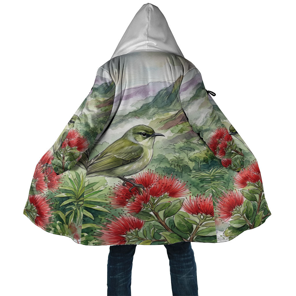 Aloha Hawaii Creeper Ohia Lehua Watercolor Cloak LT14 Unisex Watercolor - Polynesian Pride