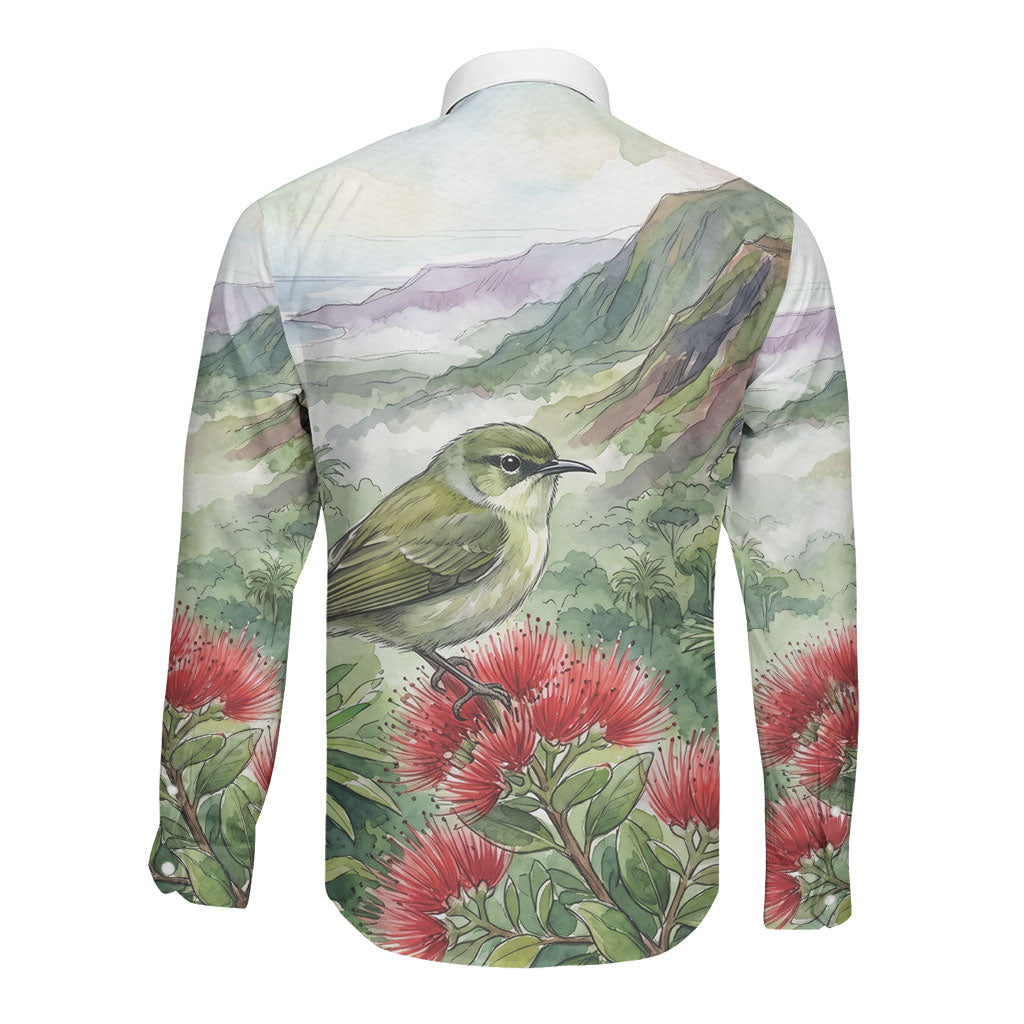 Aloha Hawaii Creeper Ohia Lehua Watercolor Long Sleeve Button Shirt LT14 - Polynesian Pride