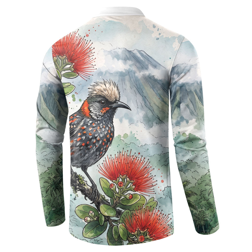 Aloha Hawaii Akohekohe Ohia Lehua Watercolor Button Sweatshirt LT14 - Polynesian Pride