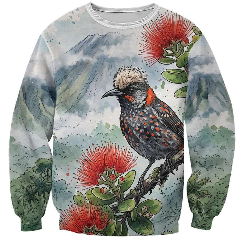 Aloha Hawaii Akohekohe Ohia Lehua Watercolor Sweatshirt LT14 Unisex Watercolor - Polynesian Pride