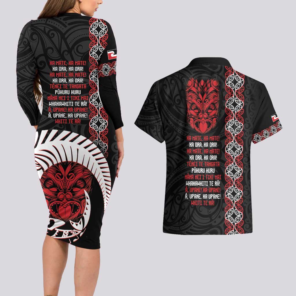 Aotearoa Toitu Te Tiriti Couples Matching Long Sleeve Bodycon Dress and Hawaiian Shirt Honour The Treaty Maori Haka LT14 - Polynesian Pride