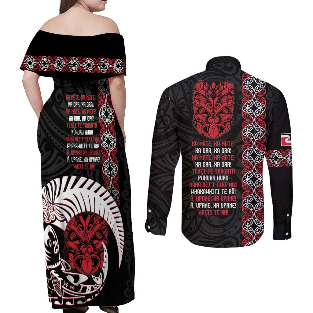 Aotearoa Toitu Te Tiriti Couples Matching Off Shoulder Maxi Dress and Long Sleeve Button Shirt Honour The Treaty Maori Haka