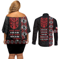 Aotearoa Toitu Te Tiriti Couples Matching Off Shoulder Short Dress and Long Sleeve Button Shirt Honour The Treaty Maori Haka