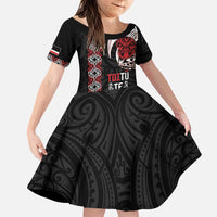 Aotearoa Toitu Te Tiriti Family Matching Puletasi and Hawaiian Shirt Honour The Treaty Maori Haka LT14 Daughter's Dress Black - Polynesian Pride