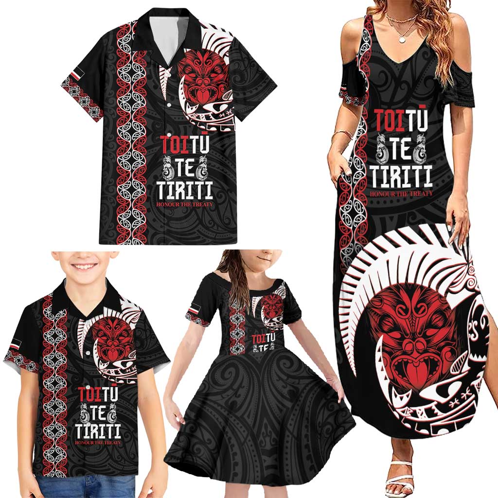 Aotearoa Toitu Te Tiriti Family Matching Summer Maxi Dress and Hawaiian Shirt Honour The Treaty Maori Haka LT14 - Polynesian Pride
