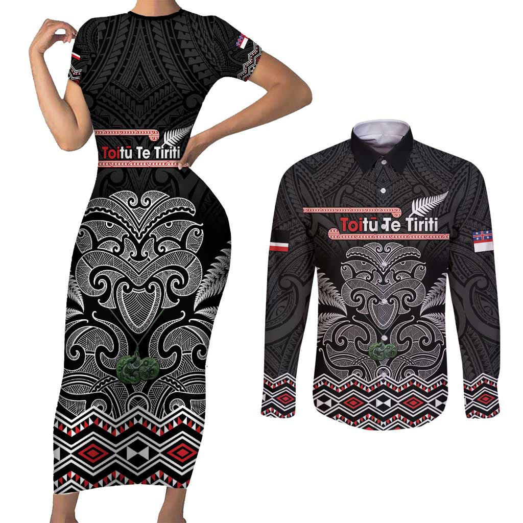 Aotearoa Toitu Te Tiriti Couples Matching Short Sleeve Bodycon Dress and Long Sleeve Button Shirt Stand Together! Stand Stronger! - NZ Tiki