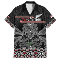 Aotearoa Toitu Te Tiriti Family Matching Long Sleeve Bodycon Dress and Hawaiian Shirt Stand Together! Stand Stronger! - NZ Tiki LT14 Dad's Shirt - Short Sleeve Black - Polynesian Pride