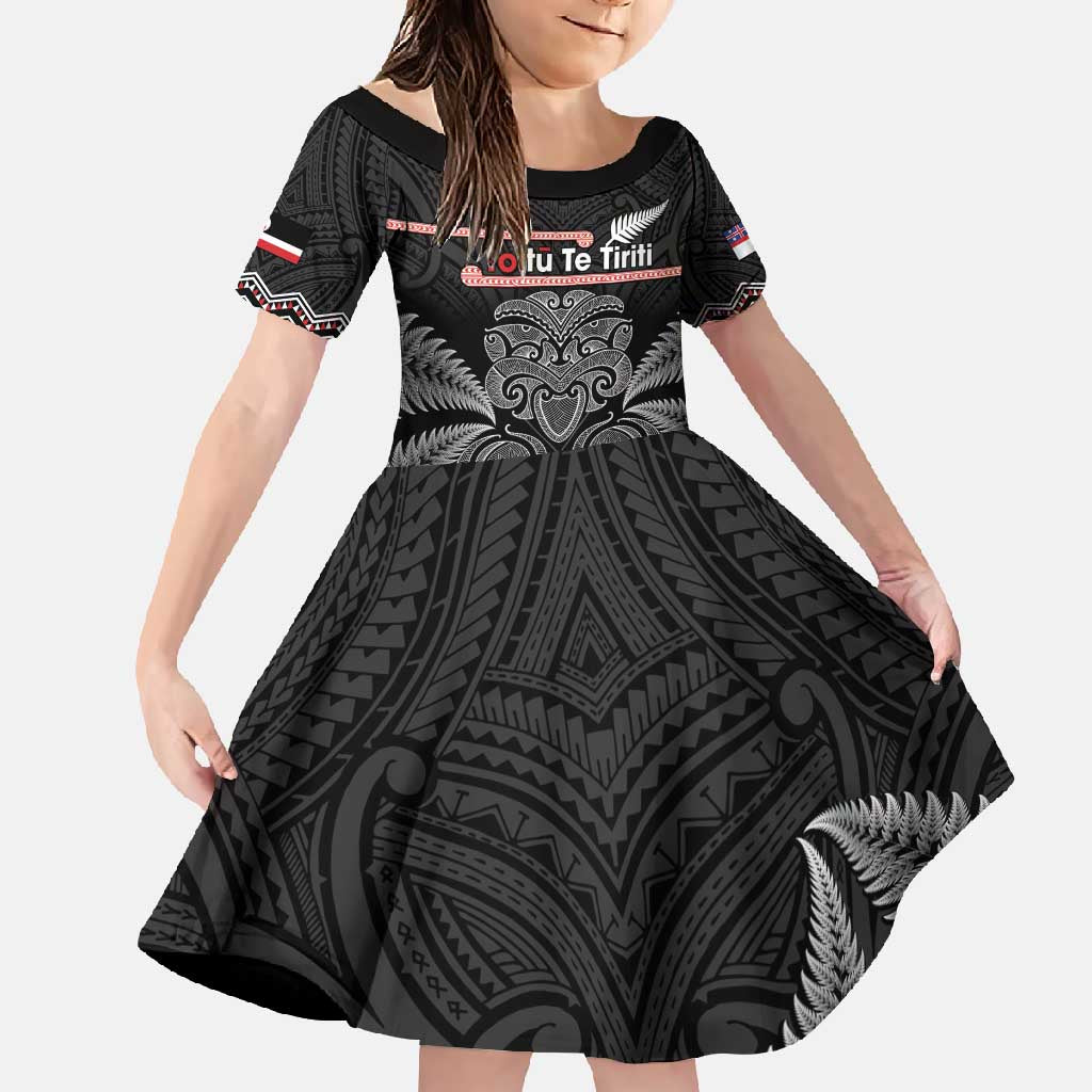 Aotearoa Toitu Te Tiriti Family Matching Mermaid Dress and Hawaiian Shirt Stand Together! Stand Stronger! - NZ Tiki LT14 Daughter's Dress Black - Polynesian Pride