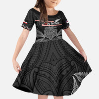 Aotearoa Toitu Te Tiriti Family Matching Mermaid Dress and Hawaiian Shirt Stand Together! Stand Stronger! - NZ Tiki LT14 Daughter's Dress Black - Polynesian Pride