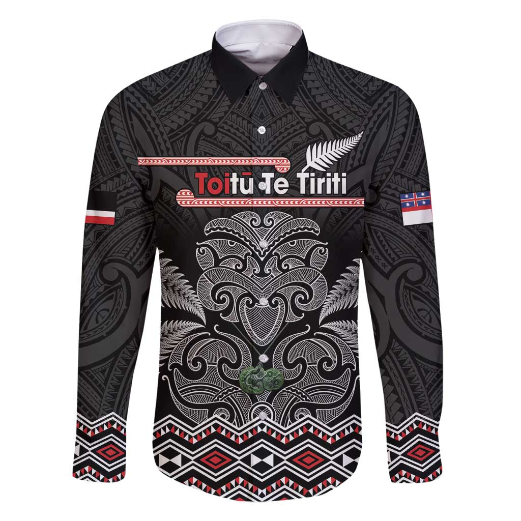 Aotearoa Toitu Te Tiriti Family Matching Mermaid Dress and Hawaiian Shirt Stand Together! Stand Stronger! - NZ Tiki LT14 Dad's Shirt - Long Sleeve Black - Polynesian Pride
