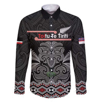 Aotearoa Toitu Te Tiriti Family Matching Mermaid Dress and Hawaiian Shirt Stand Together! Stand Stronger! - NZ Tiki LT14 Dad's Shirt - Long Sleeve Black - Polynesian Pride