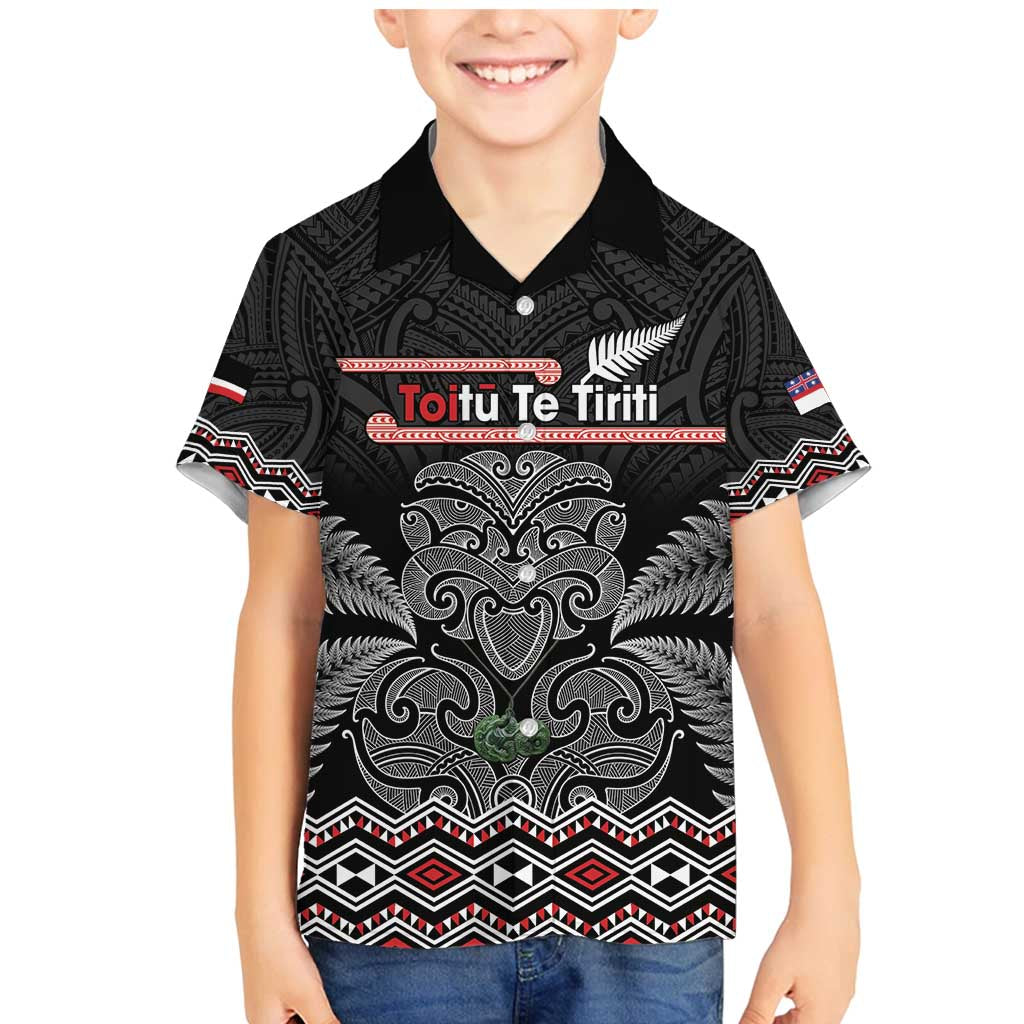 Aotearoa Toitu Te Tiriti Family Matching Mermaid Dress and Hawaiian Shirt Stand Together! Stand Stronger! - NZ Tiki LT14 Son's Shirt Black - Polynesian Pride