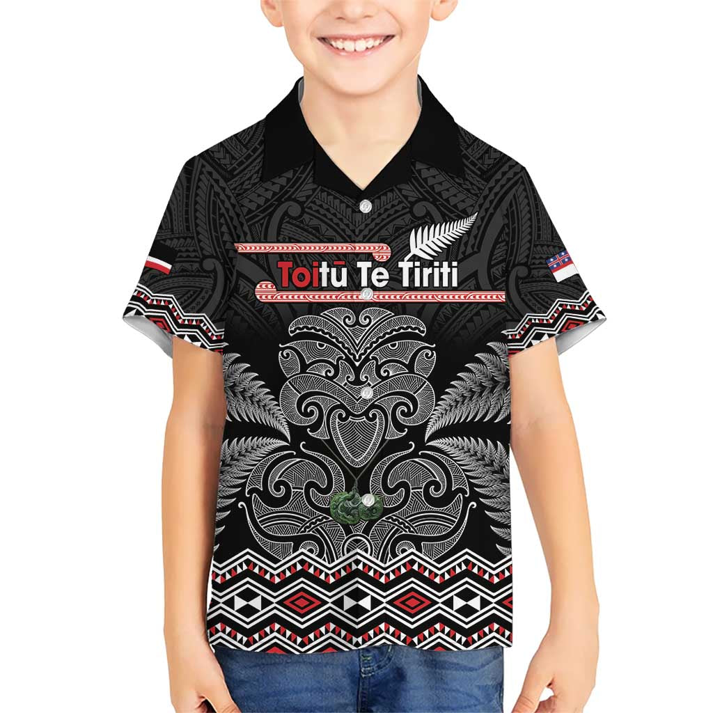 Aotearoa Toitu Te Tiriti Kid Hawaiian Shirt Stand Together! Stand Stronger! - NZ Tiki LT14 Kid Black - Polynesian Pride
