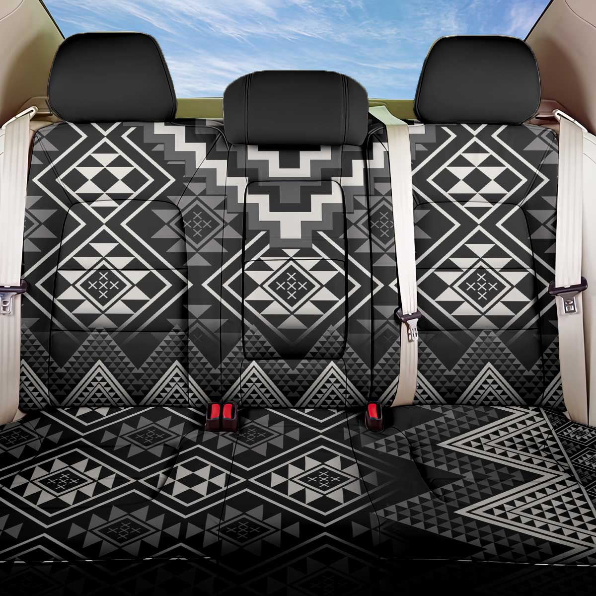 Black Taniko Aotearoa Back Car Seat Cover Niho Taniwha Mix Poutama