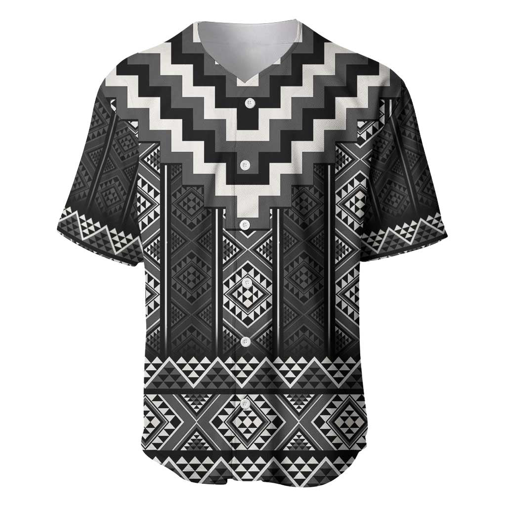 Black Taniko Aotearoa Baseball Jersey Niho Taniwha Mix Poutama LT14 Black - Polynesian Pride