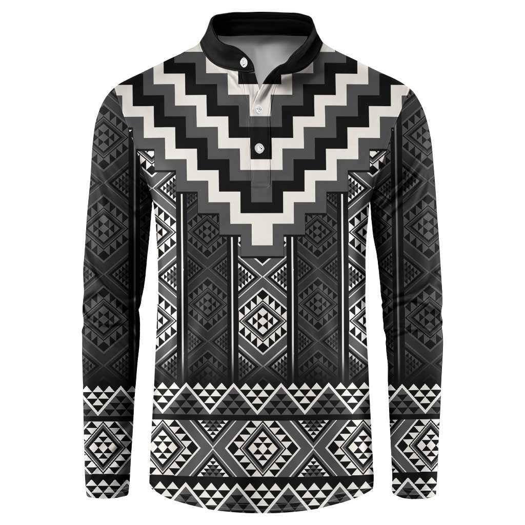 Black Taniko Aotearoa Button Sweatshirt Niho Taniwha Mix Poutama LT14 Black - Polynesian Pride