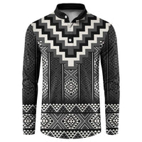 Black Taniko Aotearoa Button Sweatshirt Niho Taniwha Mix Poutama LT14 Black - Polynesian Pride