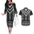 Black Taniko Aotearoa Couples Matching Off The Shoulder Long Sleeve Dress and Hawaiian Shirt Niho Taniwha Mix Poutama LT14