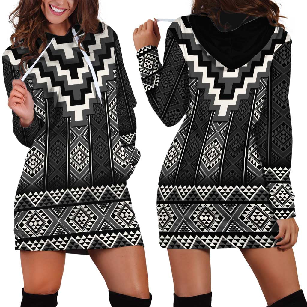 Black Taniko Aotearoa Hoodie Dress Niho Taniwha Mix Poutama LT14