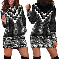 Black Taniko Aotearoa Hoodie Dress Niho Taniwha Mix Poutama LT14