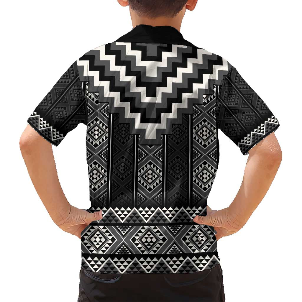 Black Taniko Aotearoa Kid Hawaiian Shirt Niho Taniwha Mix Poutama LT14 - Polynesian Pride