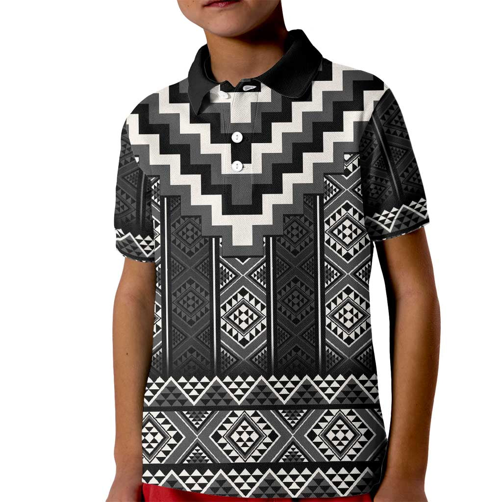 Black Taniko Aotearoa Kid Polo Shirt Niho Taniwha Mix Poutama LT14 Kid Black - Polynesian Pride