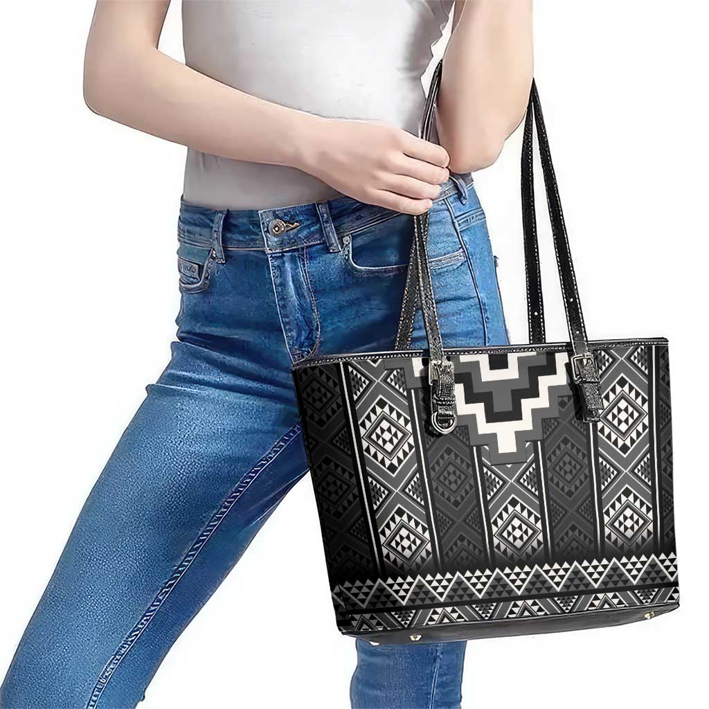 Black Taniko Aotearoa Leather Tote Bag Niho Taniwha Mix Poutama LT14