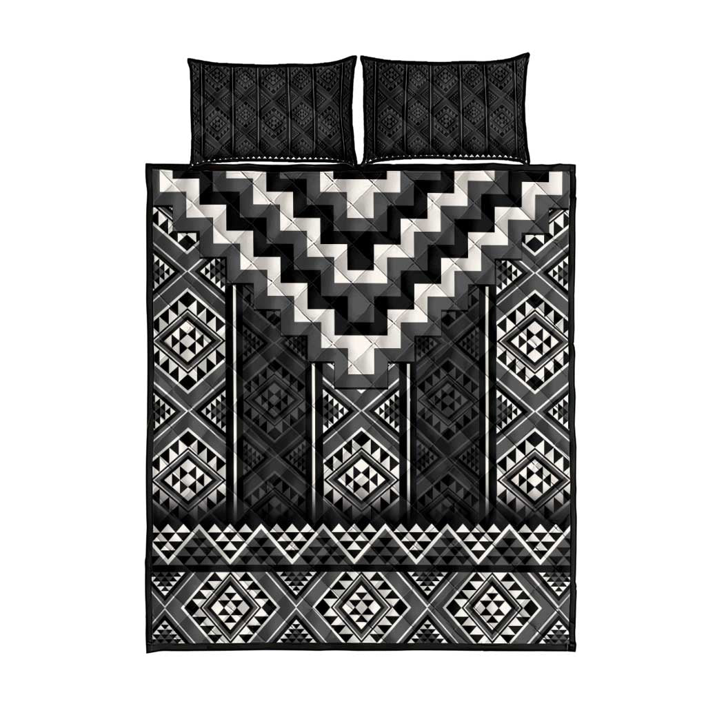 Black Taniko Aotearoa Quilt Bed Set Niho Taniwha Mix Poutama LT14