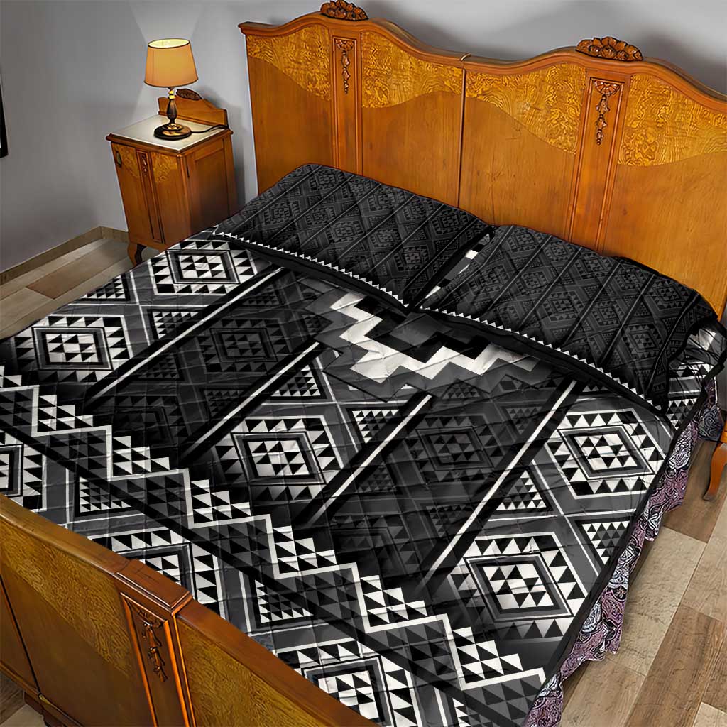 Black Taniko Aotearoa Quilt Bed Set Niho Taniwha Mix Poutama LT14